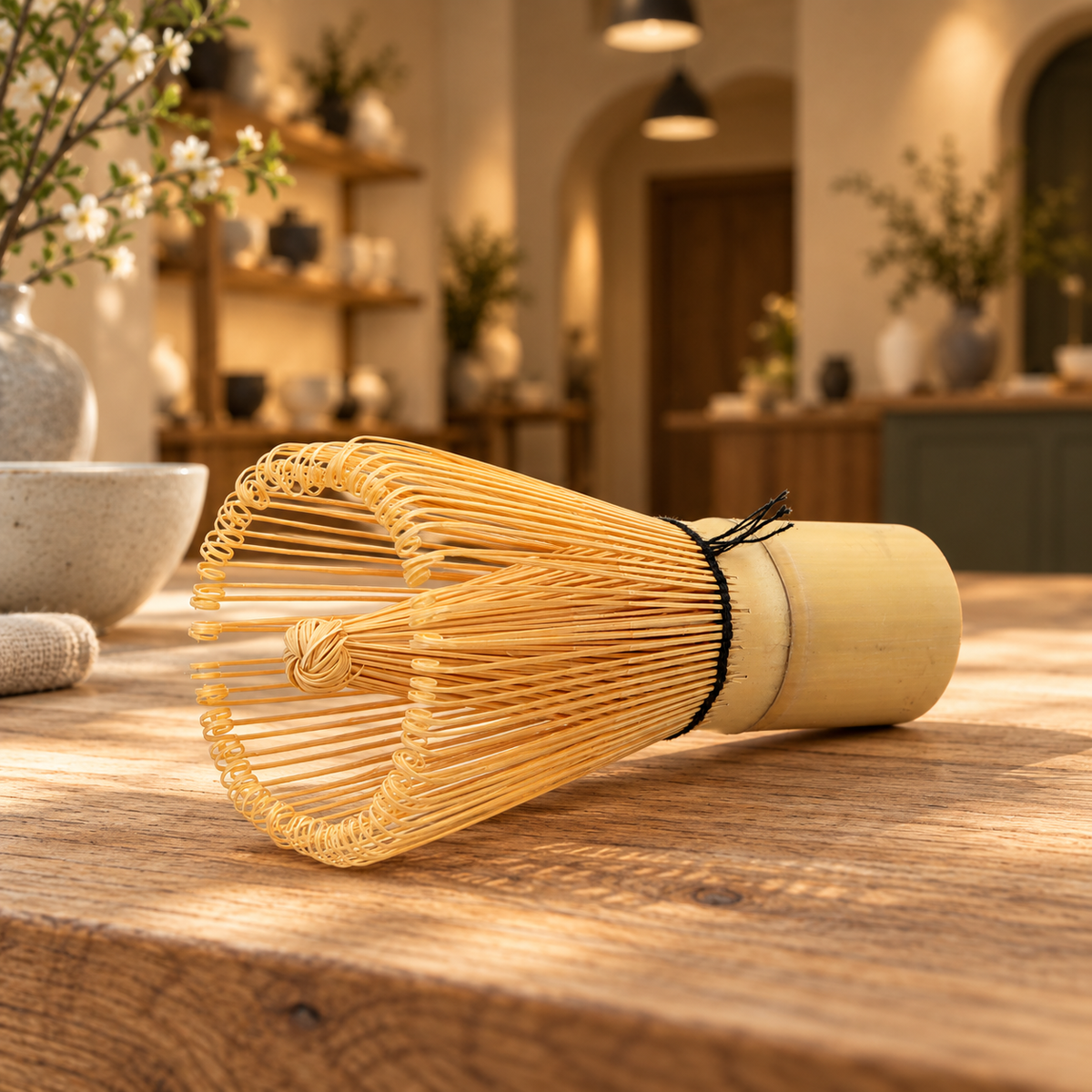 Bamboo matcha whisk in the IKI shop setting