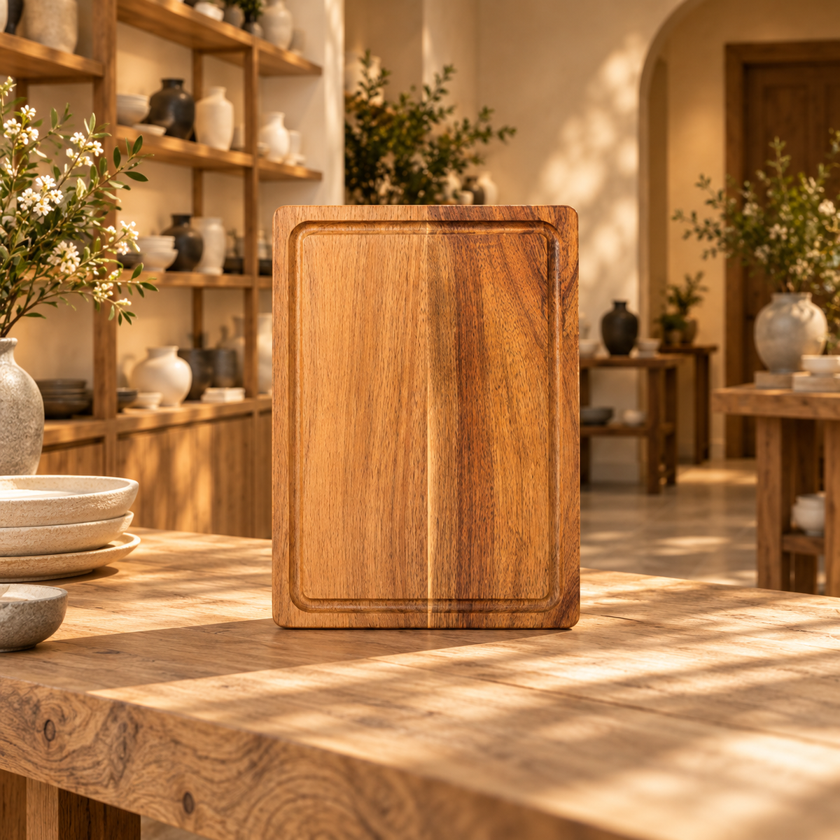Wooden chopping board in the IKI shop setting