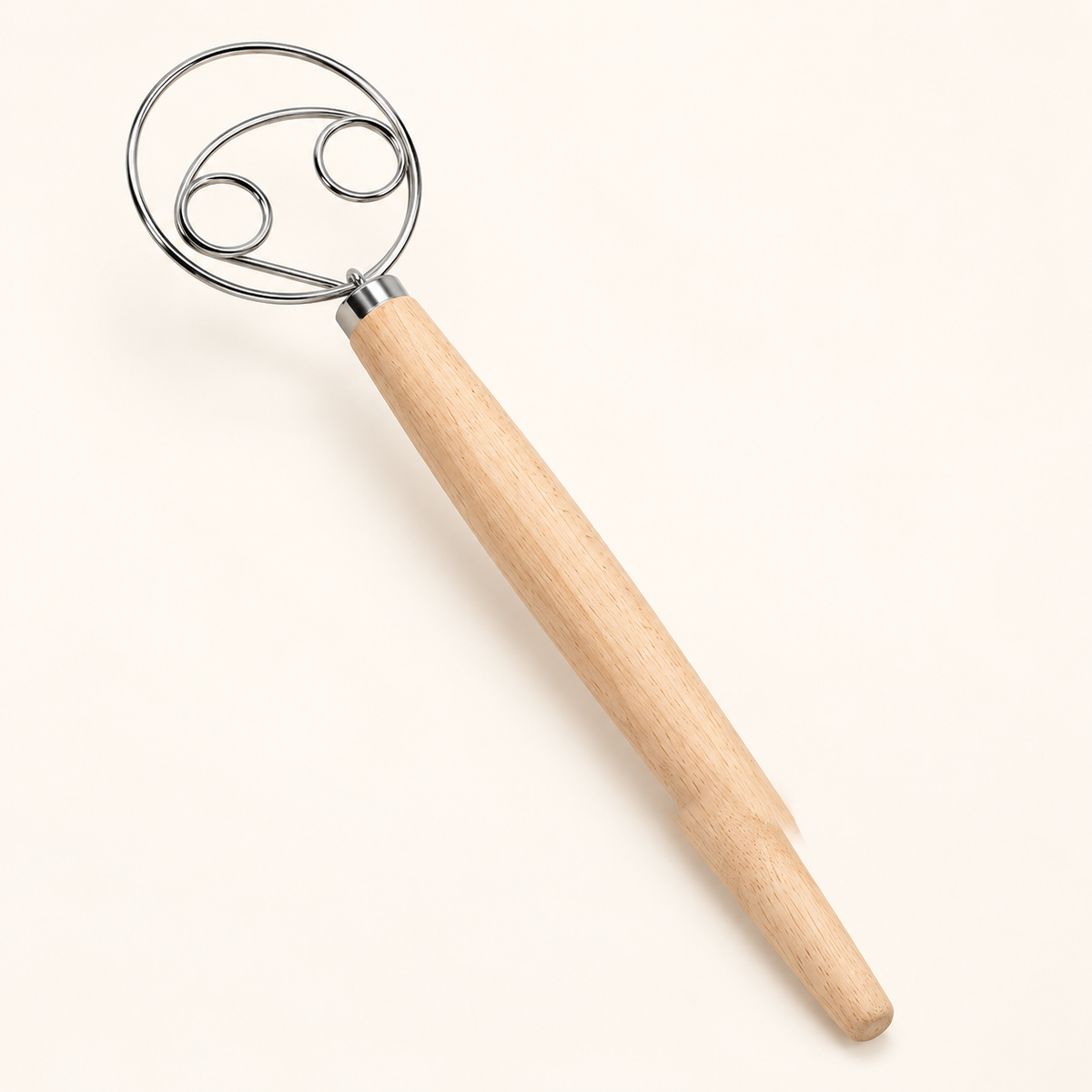 Danish dough whisk, another view and included pieces