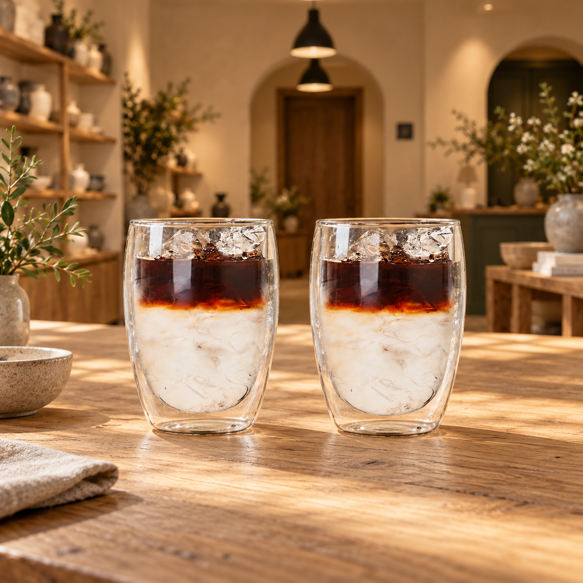 Double-wall latte glasses, set of 2 in the IKI shop setting