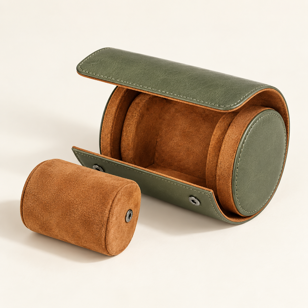 Olive Field 1-watch travel roll with tan pillow
