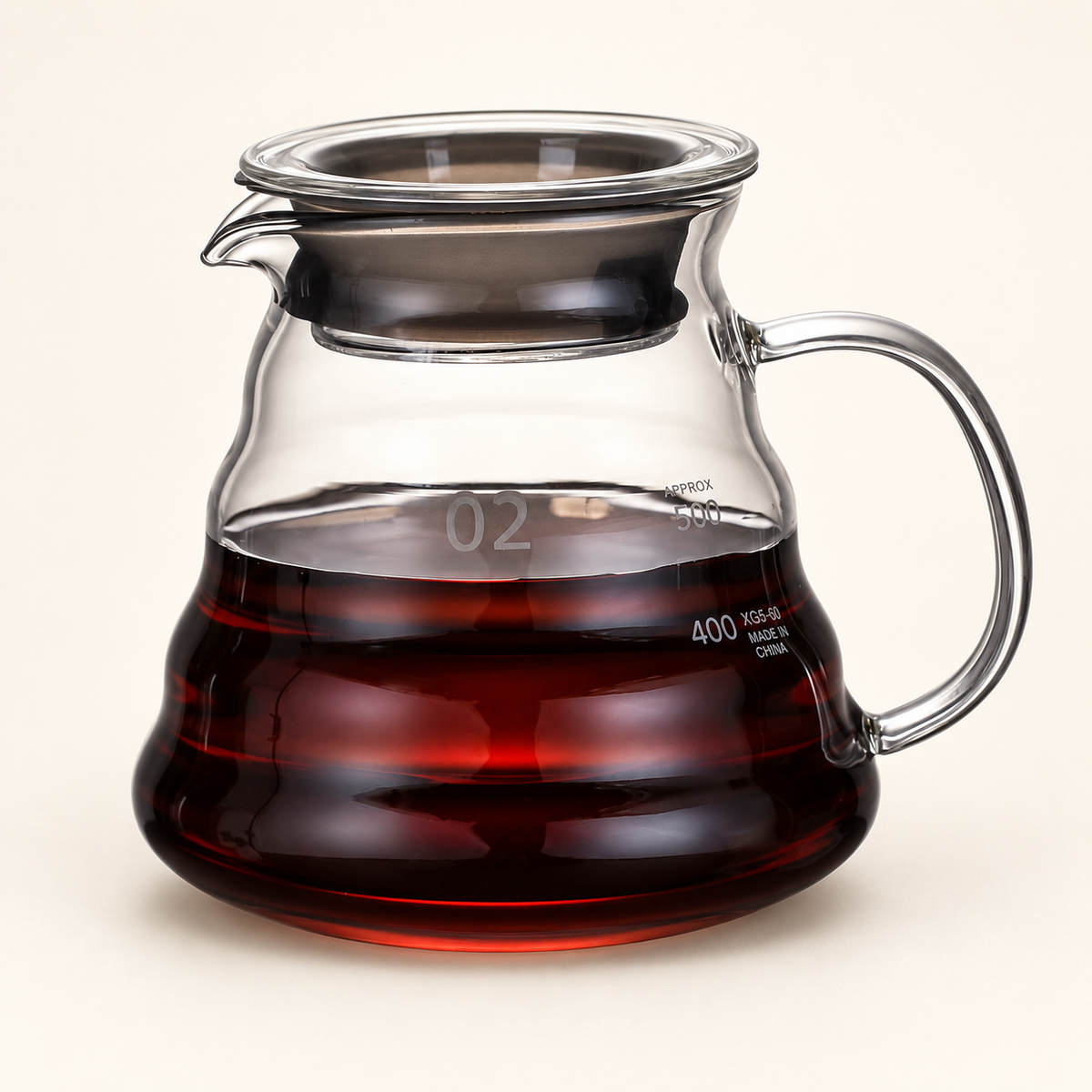 Glass coffee server, 600 ml, another view and included pieces
