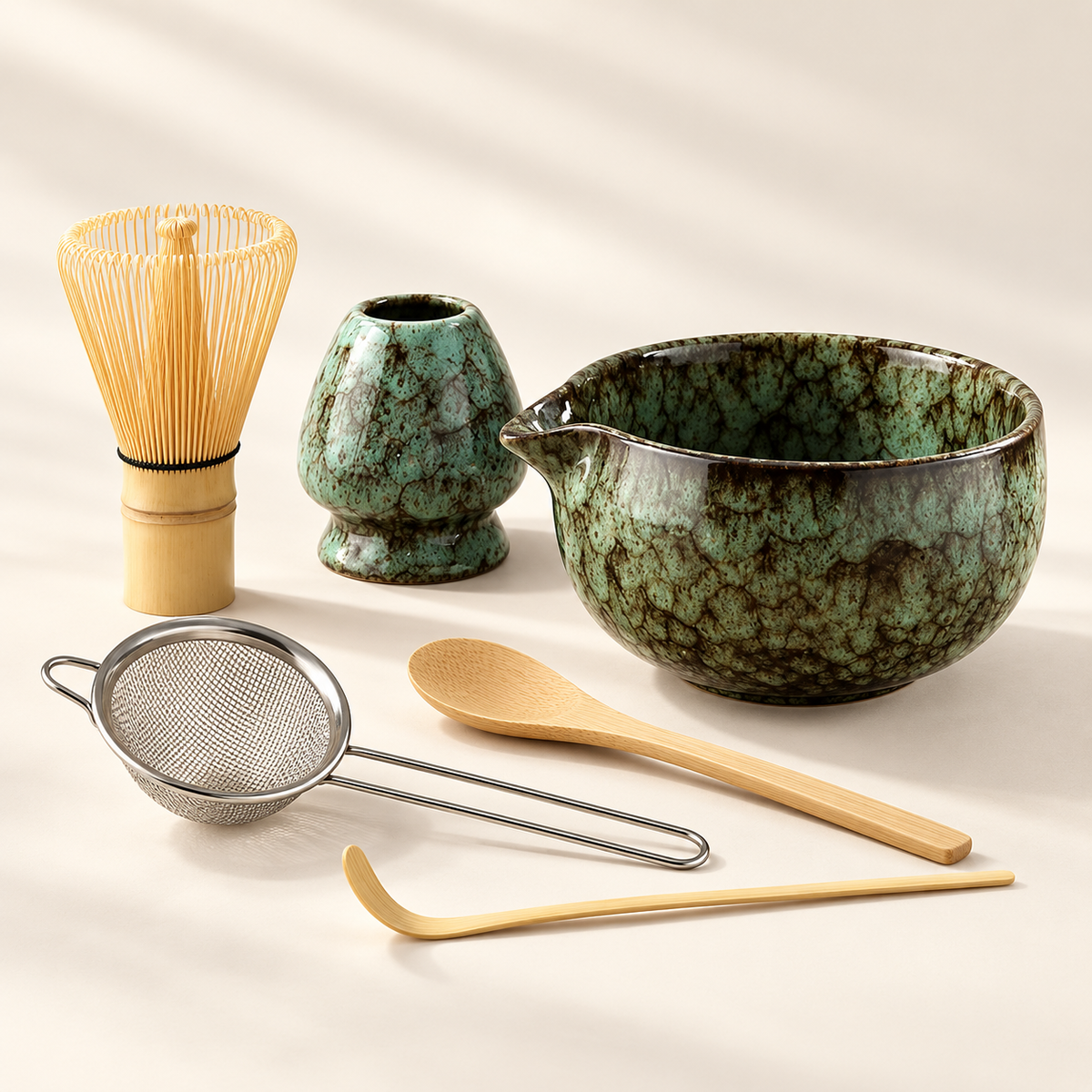 Glaze six-piece matcha set in Moss Green