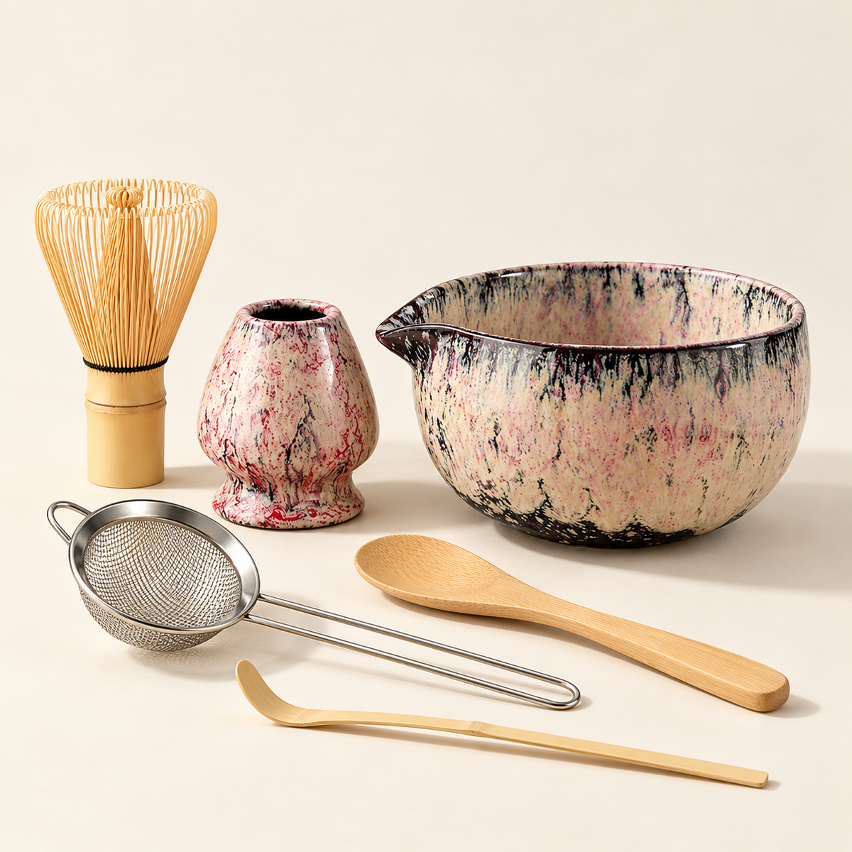 Glaze six-piece matcha set in Blossom Pink
