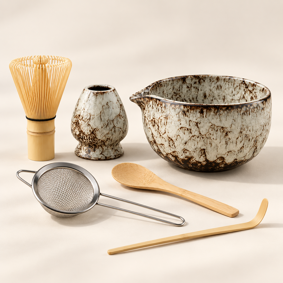 Glaze six-piece matcha set in Warm Ivory