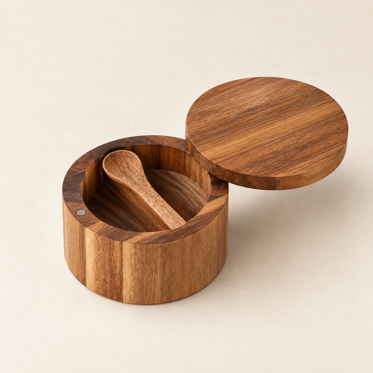 Table Pinch Two-Compartment Swivel Salt Cellar: on a cream background
