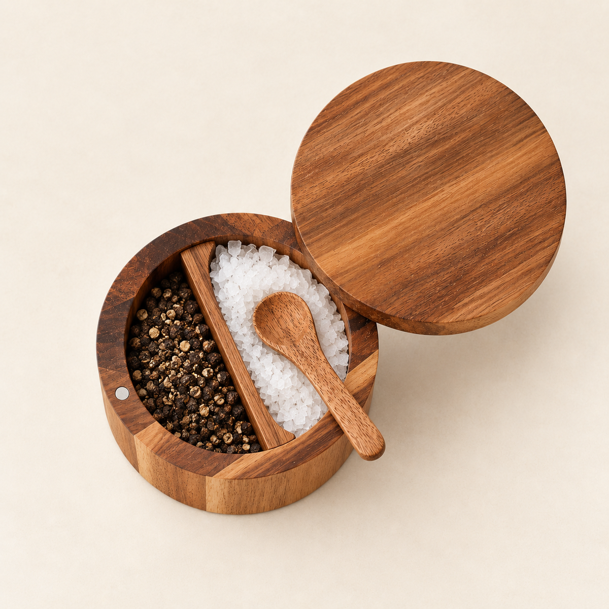 Table Pinch Two-Compartment Swivel Salt Cellar: product arrangement