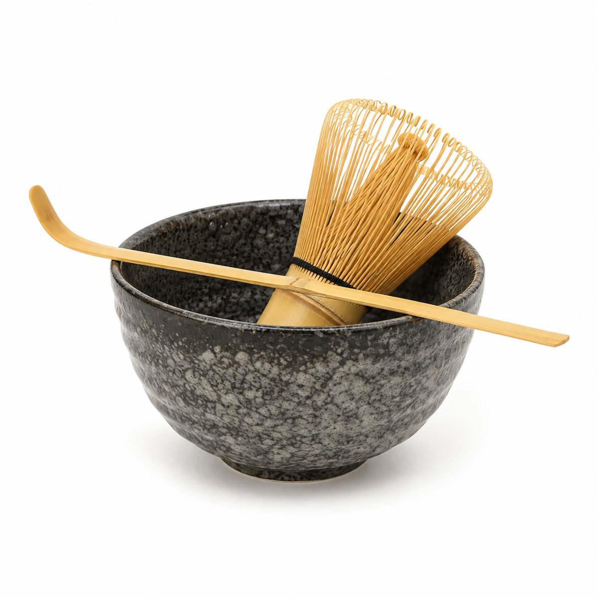 Still Matcha Set - Bowl, Whisk and Scoop: on a white background