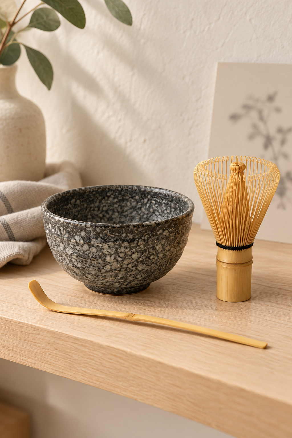 Still Matcha Set - Bowl, Whisk and Scoop: in a shop setting