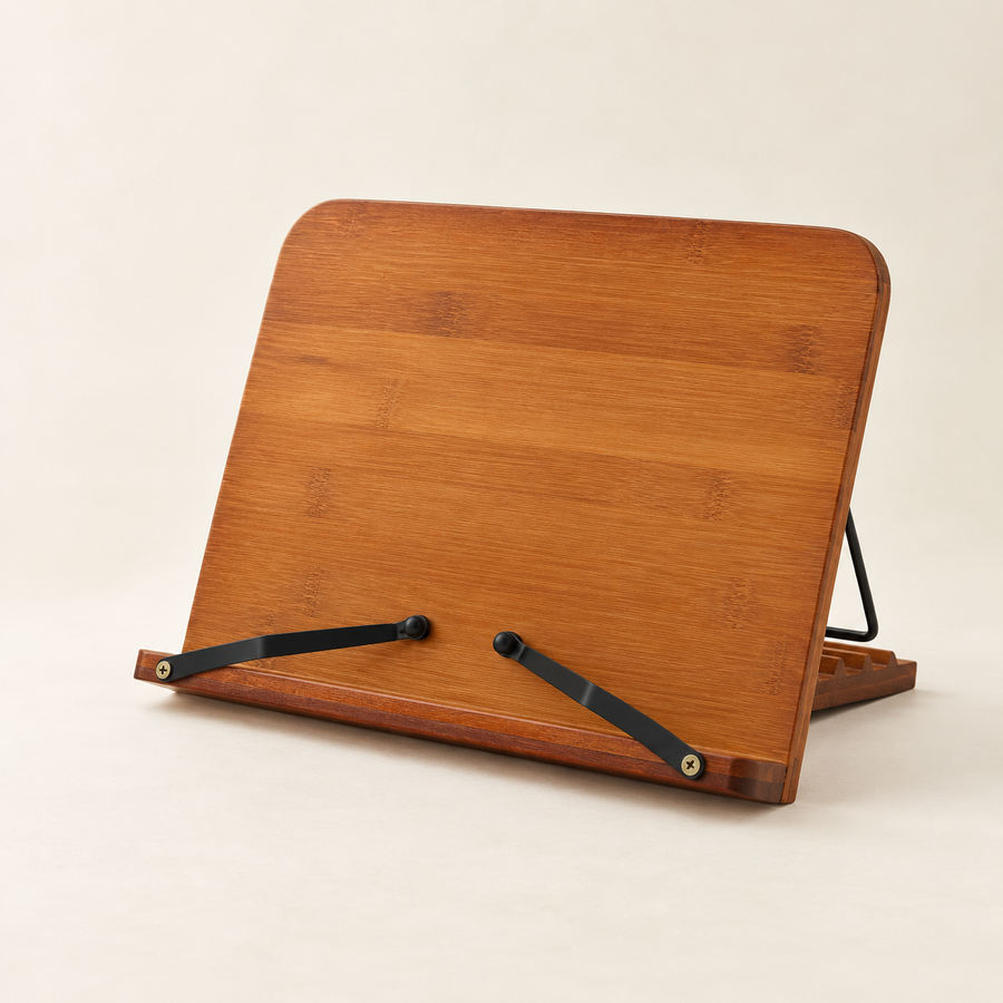 Reading Rest - Compact Bamboo Stand: on a cream background