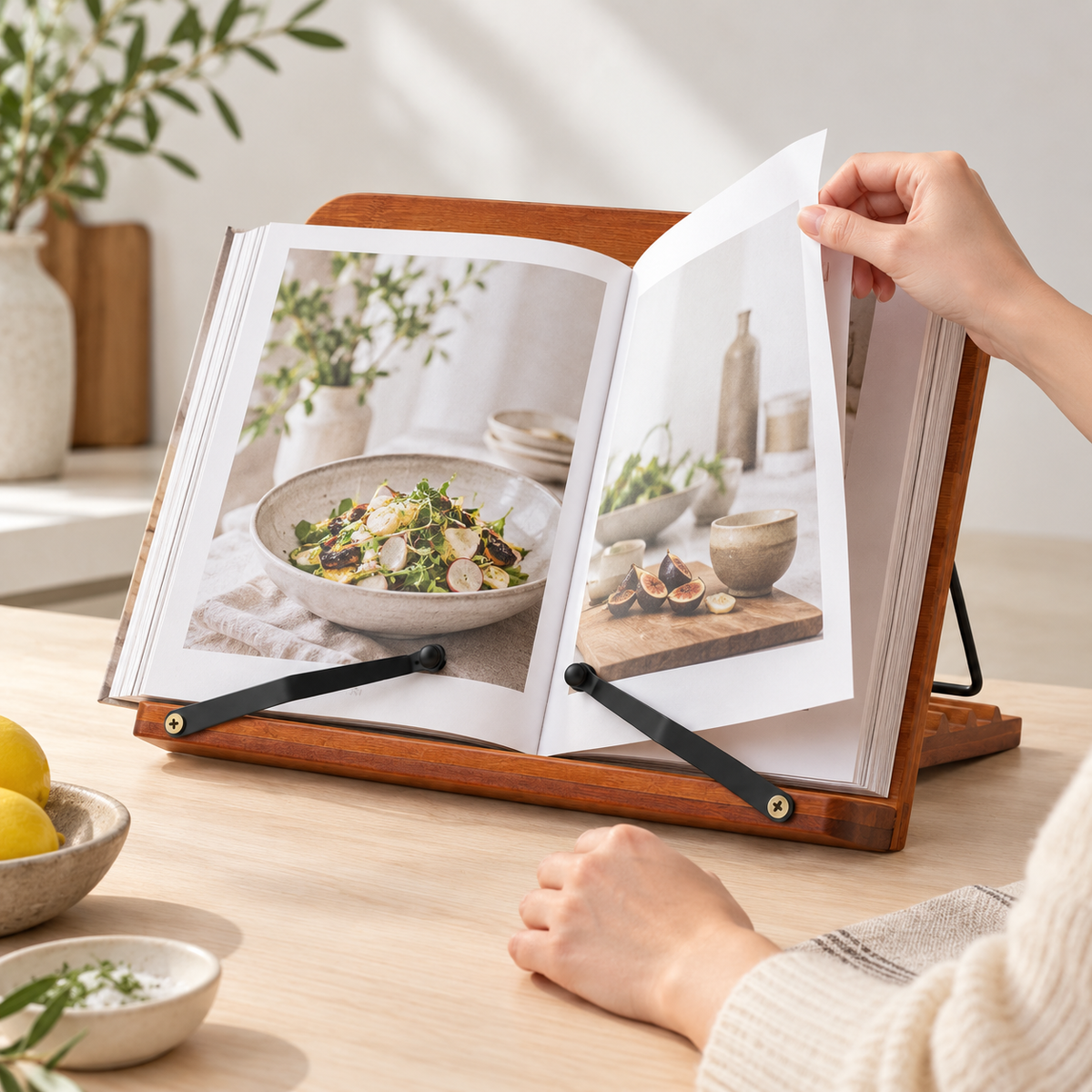 Reading Rest - Compact Bamboo Stand: in use