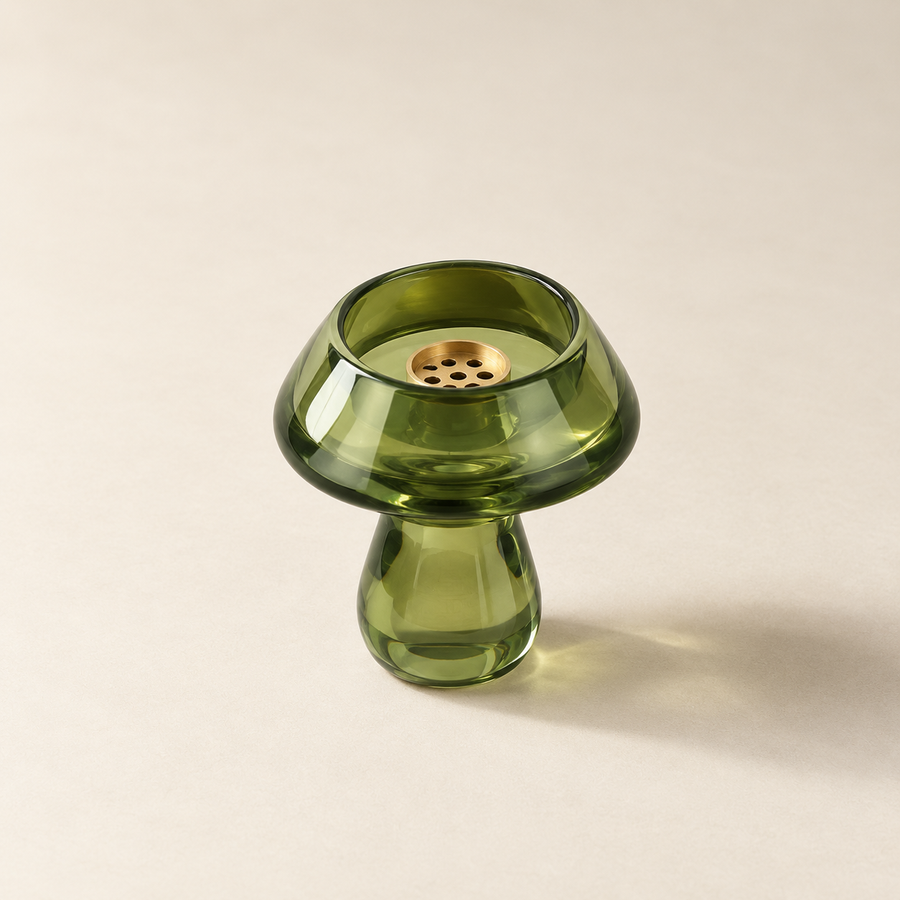 Canopy Glass Incense Holder - Moss Green: on a cream background