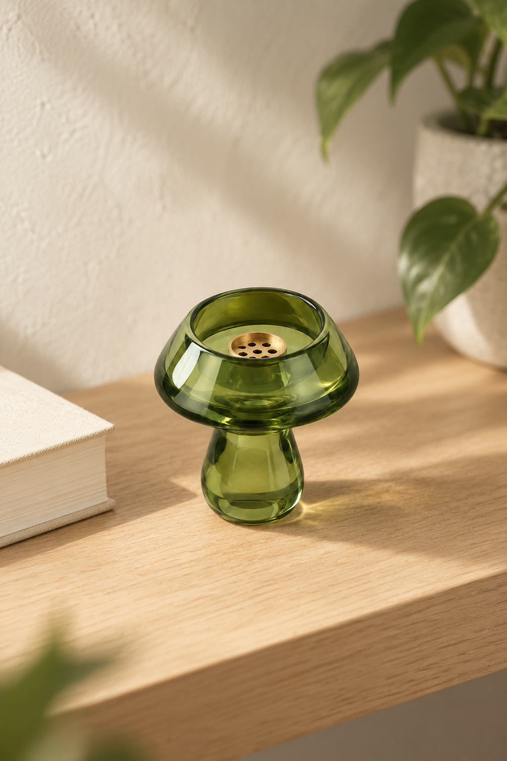 Canopy Glass Incense Holder - Moss Green: in a shop setting