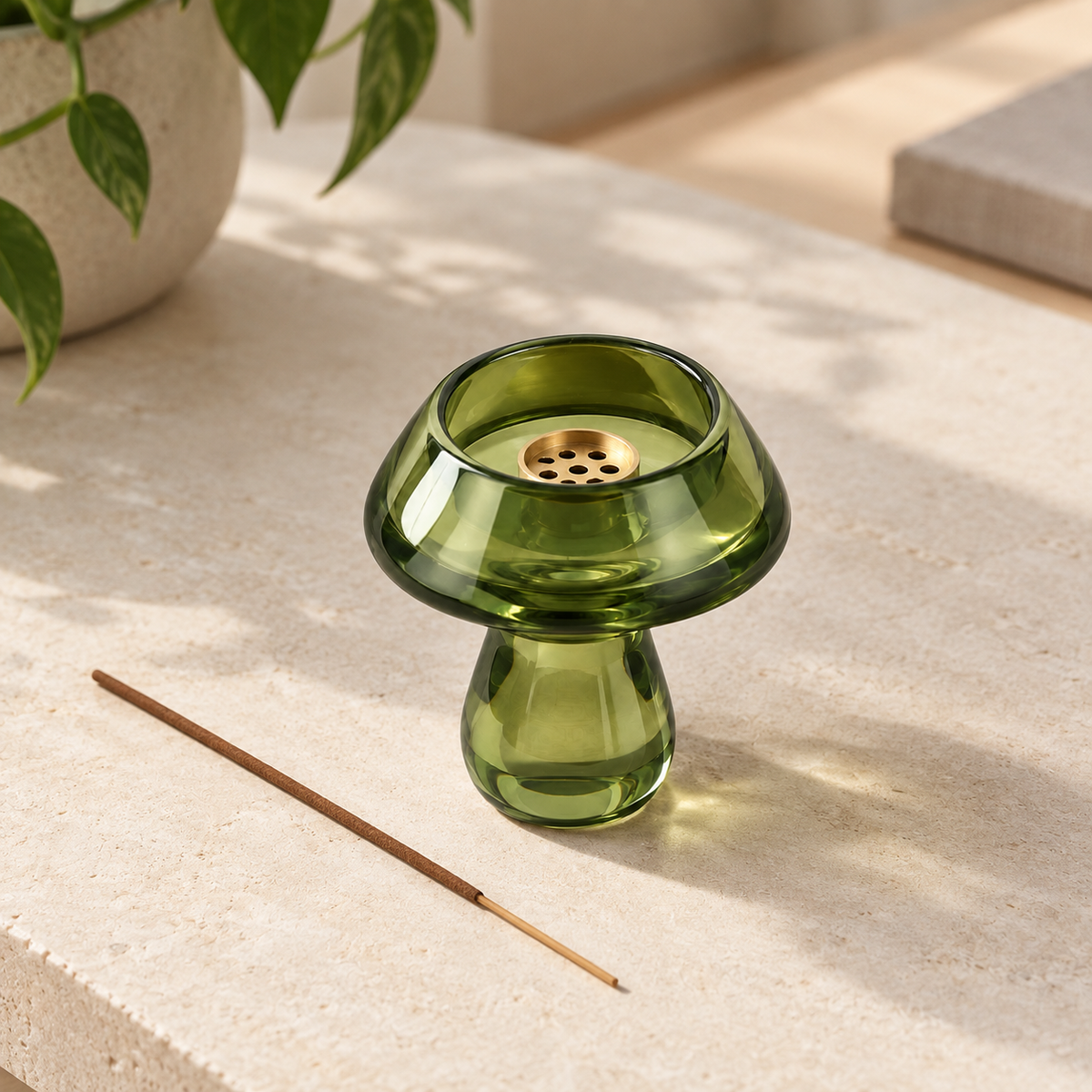 Canopy Glass Incense Holder - Moss Green: product arrangement