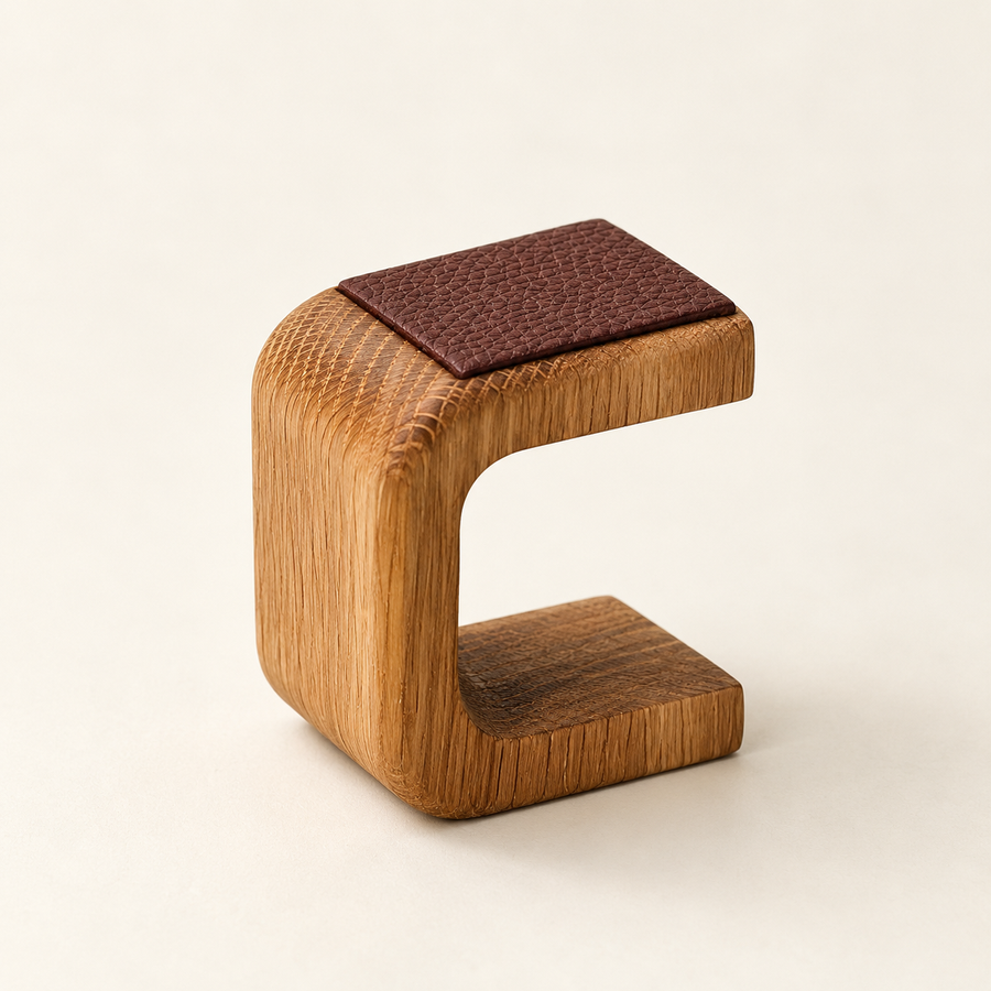 Resting Watch Stand - Oak Tone: on a cream background