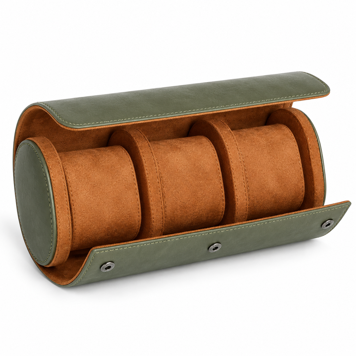 Field Three-Watch Travel Roll - Olive: on a white background