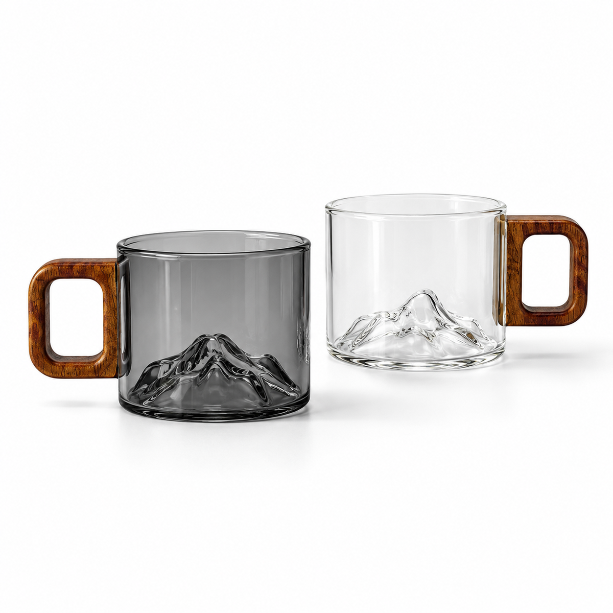 Ridgeline Glass Coffee Cups - Set of Two: on a white background