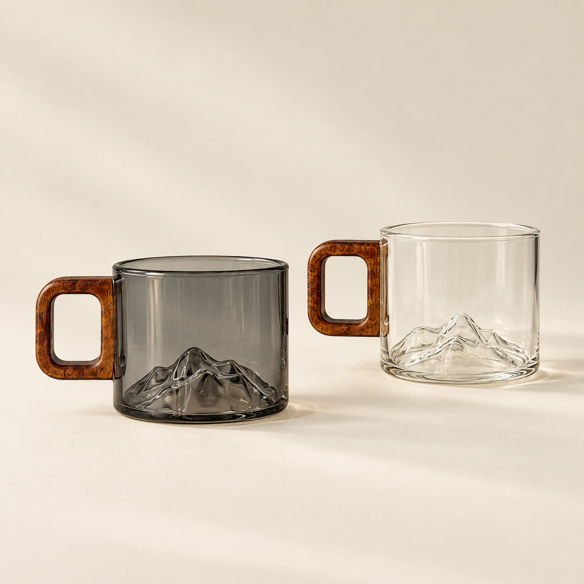 Ridgeline Glass Coffee Cups - Set of Two: on a cream background