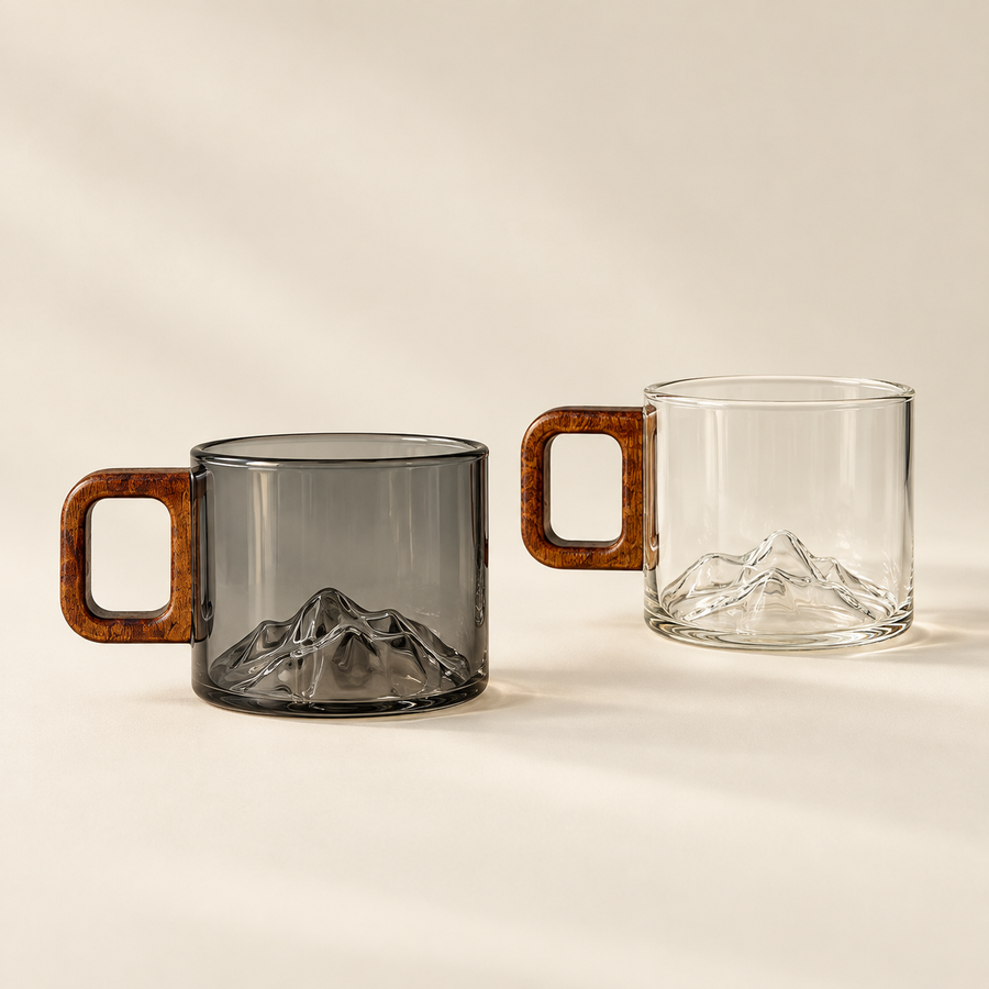 Ridgeline Glass Coffee Cups - Set of Two: on a cream background