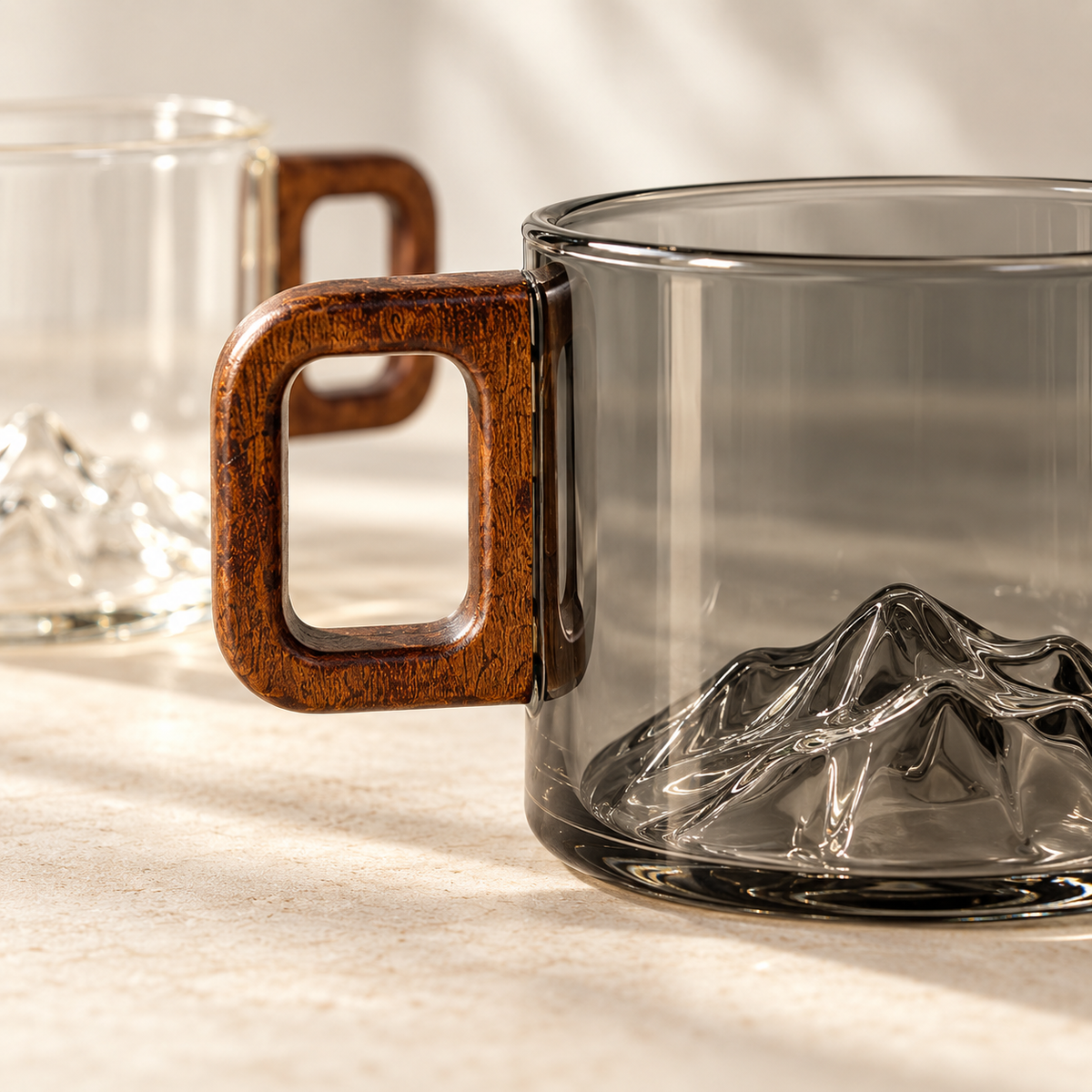 Ridgeline Glass Coffee Cups - Set of Two: close-up detail