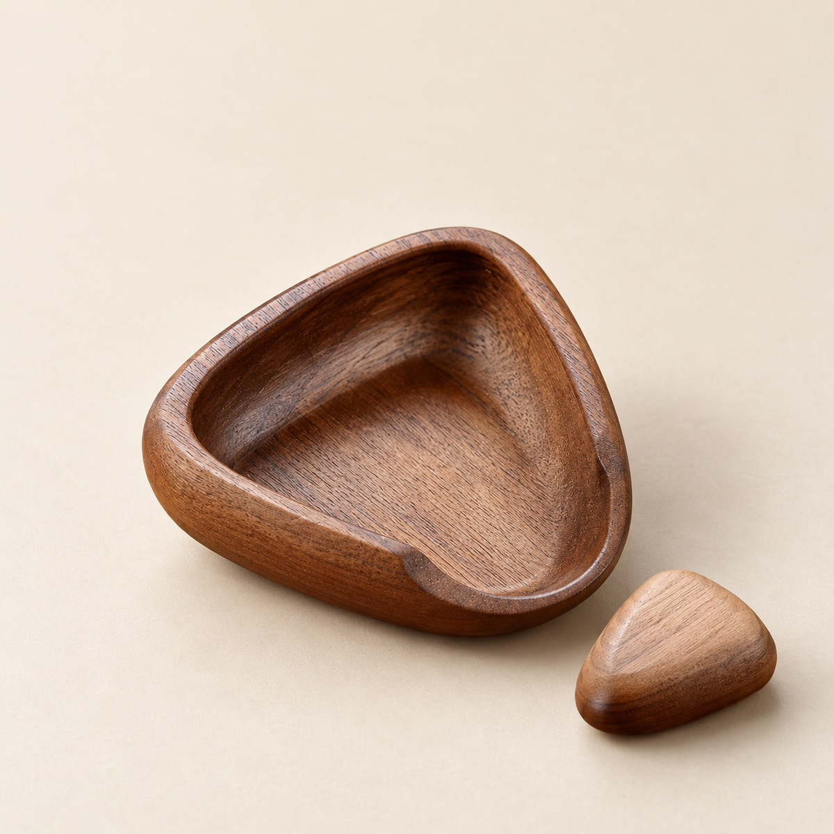 Quiet Measure Coffee Bean Dosing Tray - Dark Timber: on a cream background