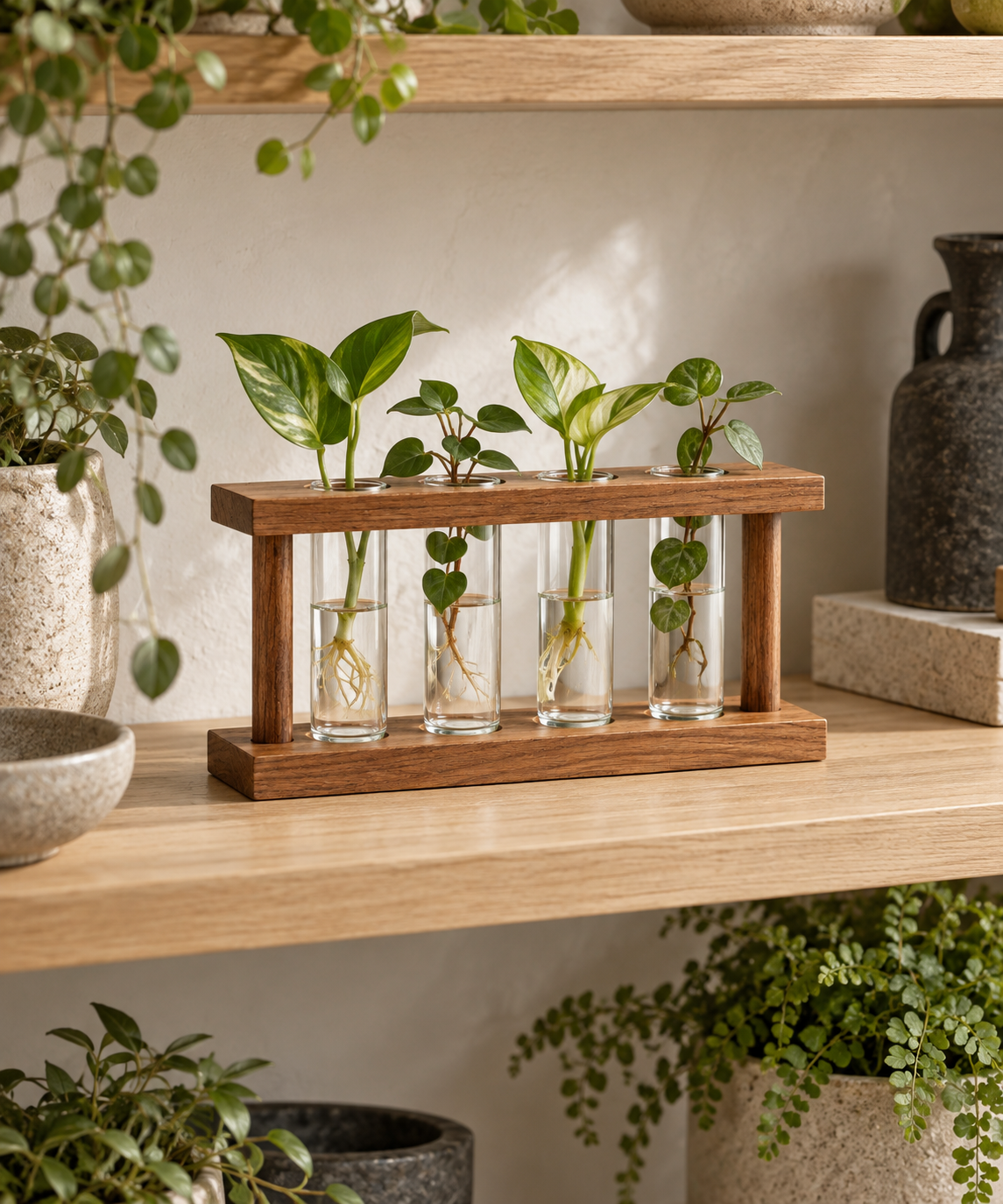 New Roots Four-Tube Propagation Stand: in a shop setting
