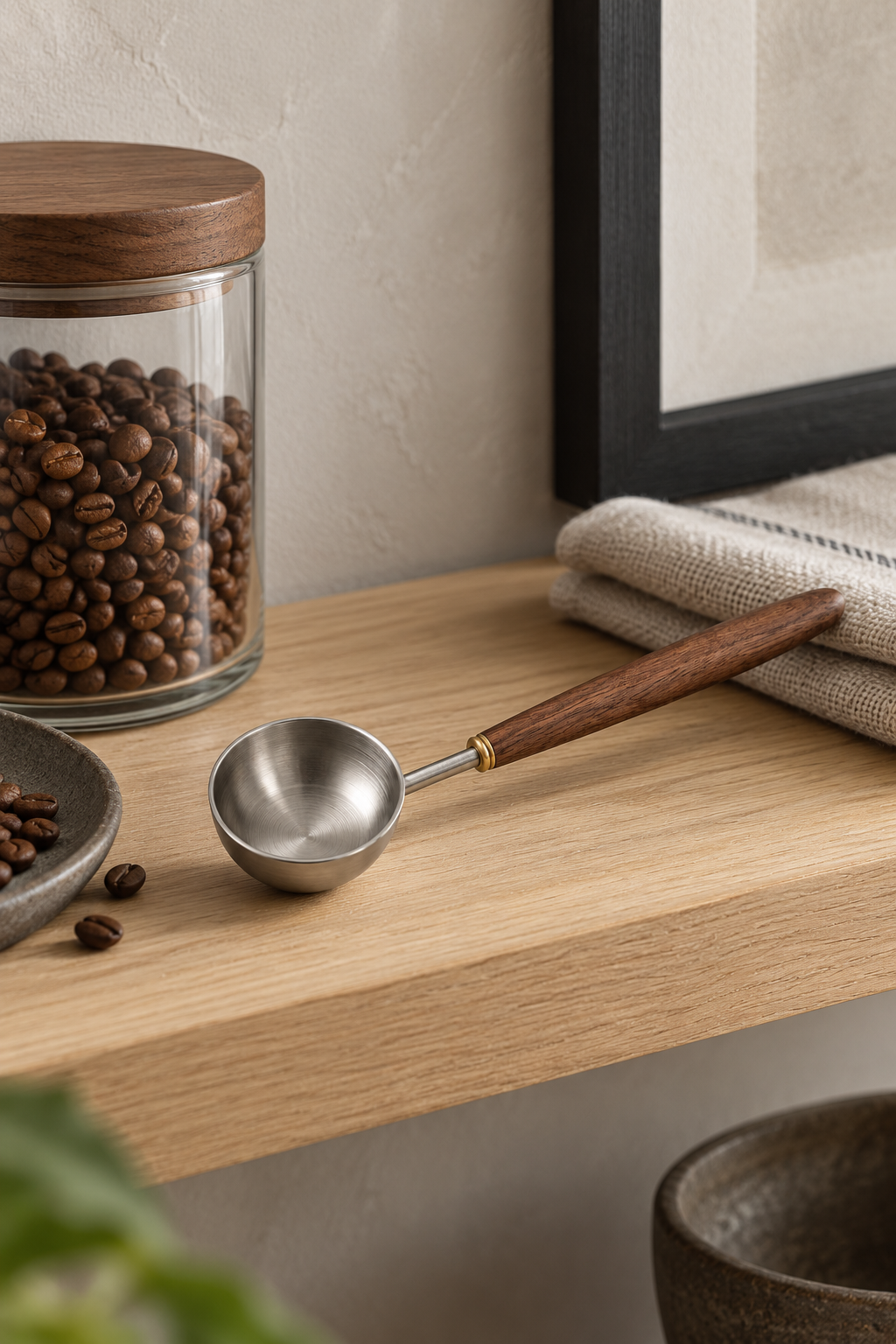 Daily Measure Stainless Coffee Scoop: in a shop setting