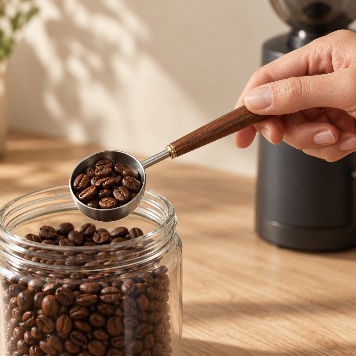 Daily Measure Stainless Coffee Scoop: in use