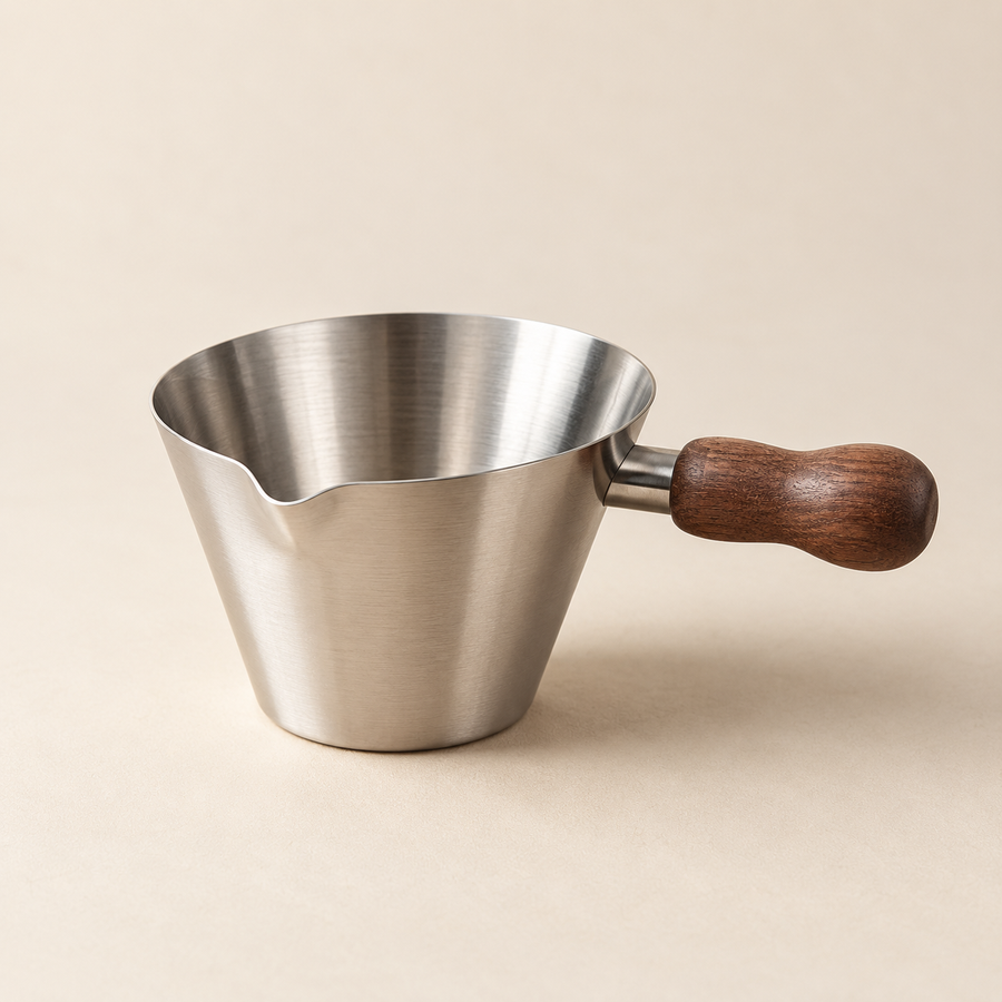 Measure Espresso Dosing Cup - 200 ml: on a cream background