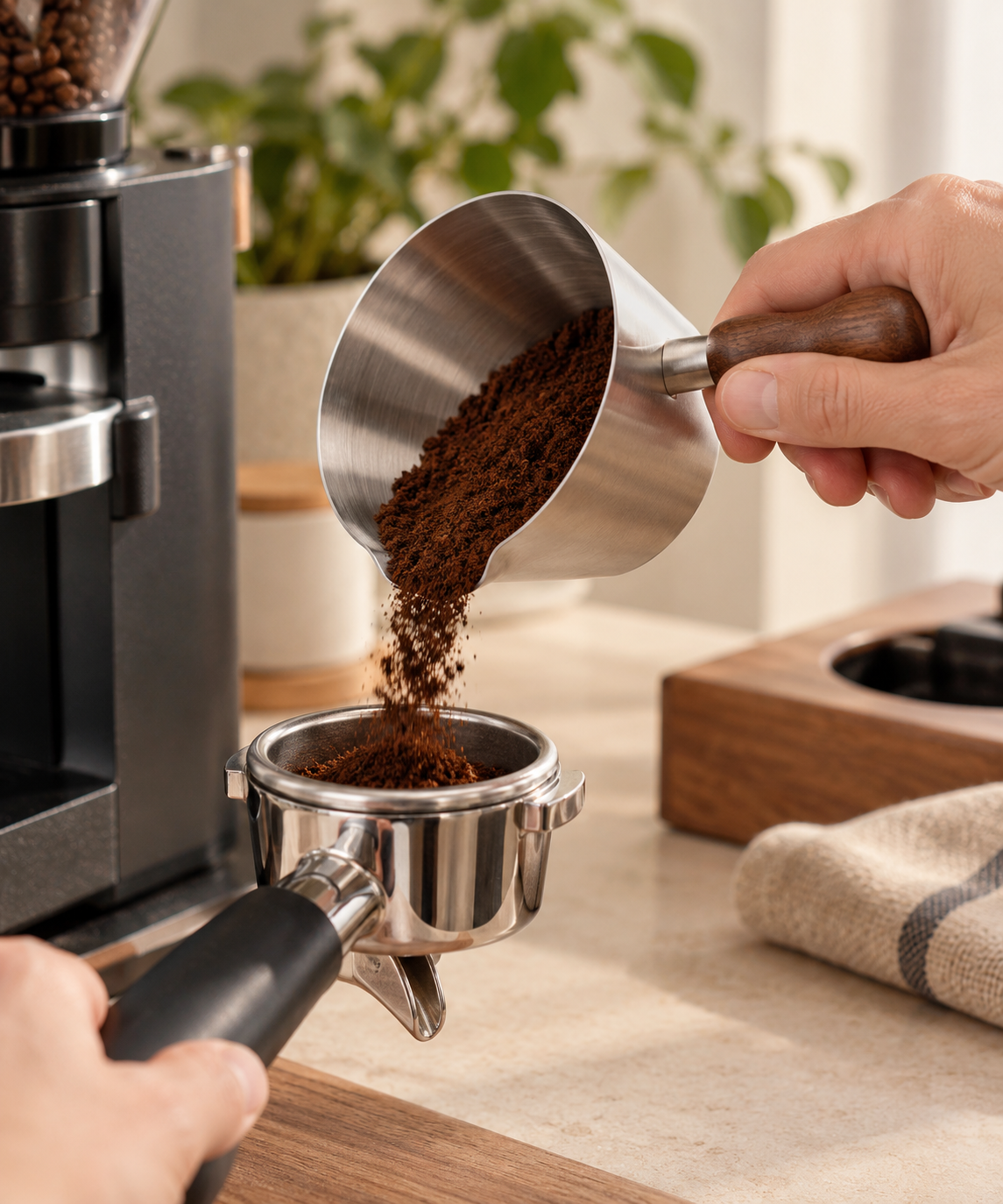 Measure Espresso Dosing Cup - 200 ml: in use