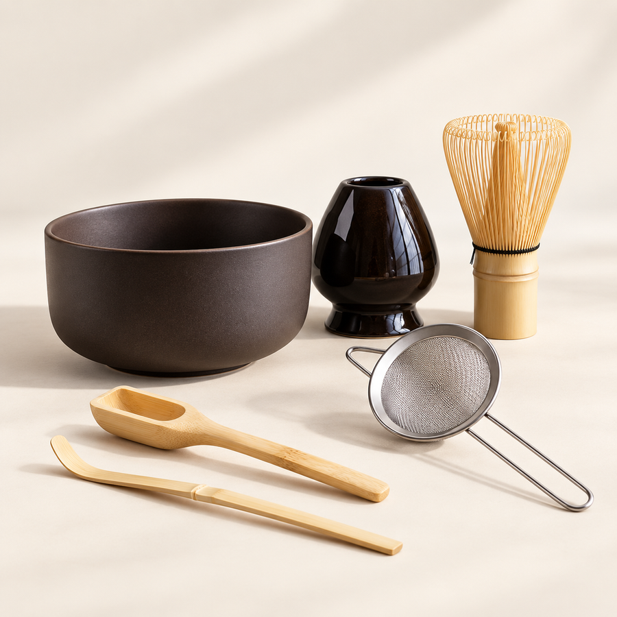 IKI six-piece matcha set in Espresso Brown