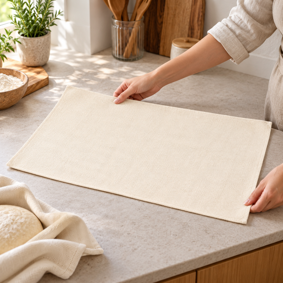 Bread proving cloth in a home setting