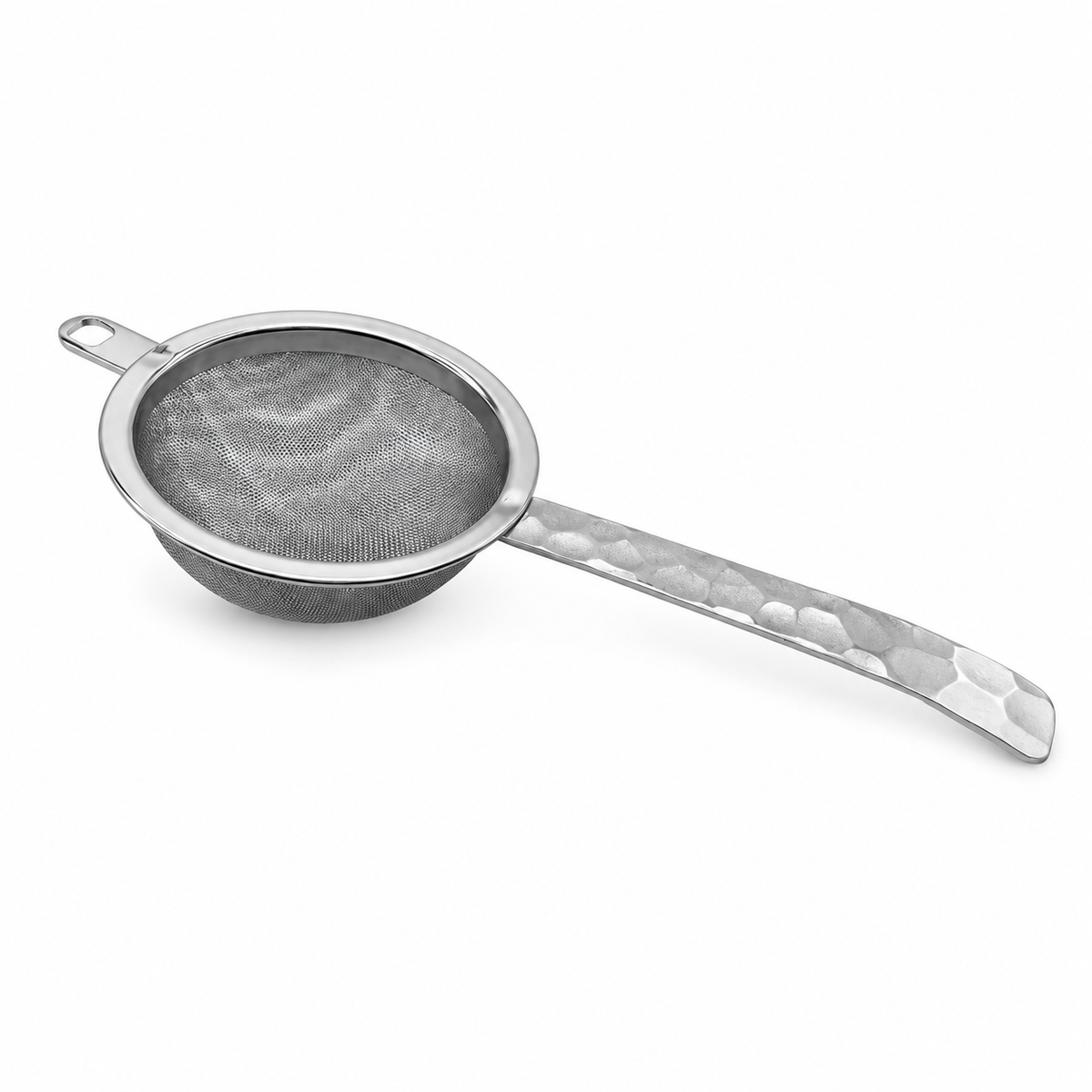 Stainless steel matcha sifter on a white background
