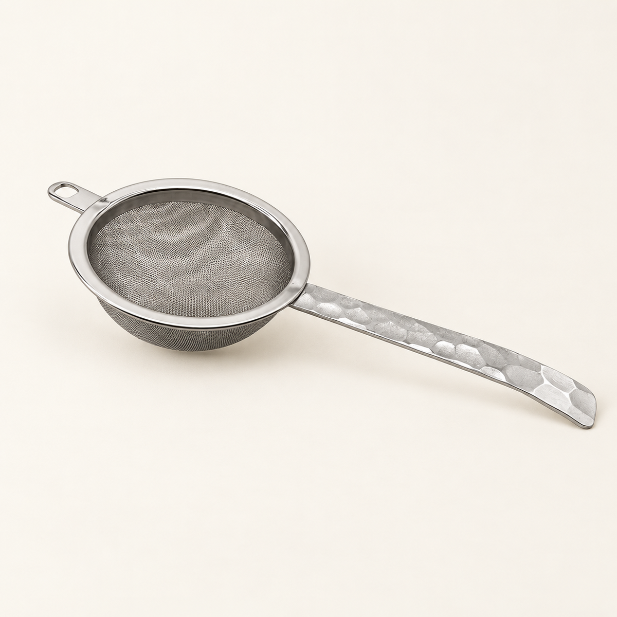 Stainless steel matcha sifter in the cream studio