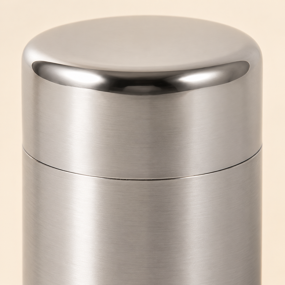 Stainless steel tea caddy, material detail