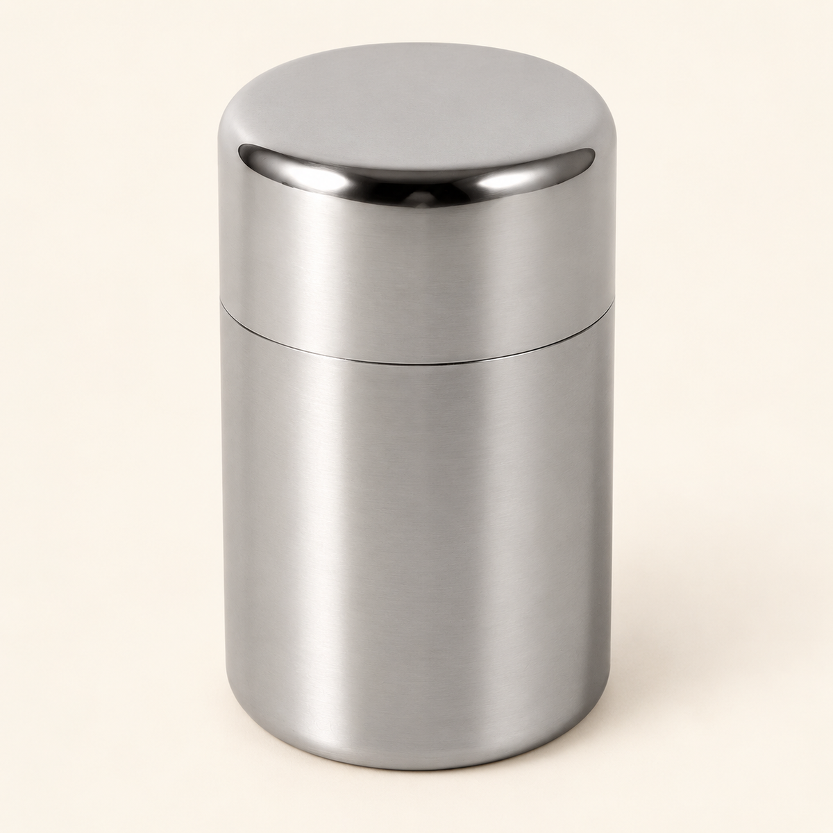 Stainless steel tea caddy, another view and included pieces