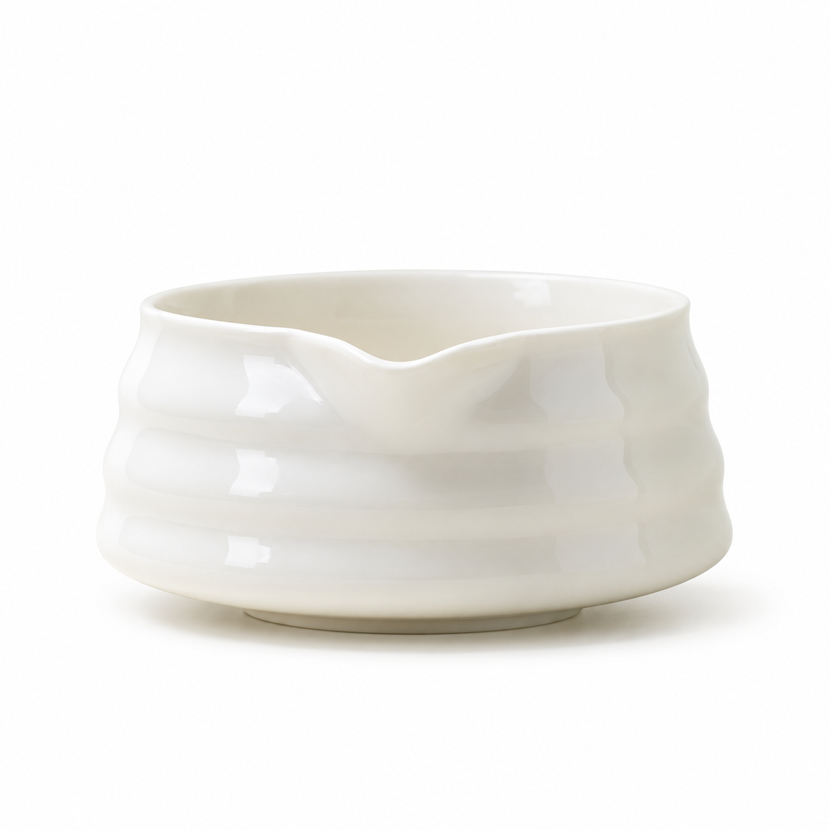 White spouted matcha bowl on a white background