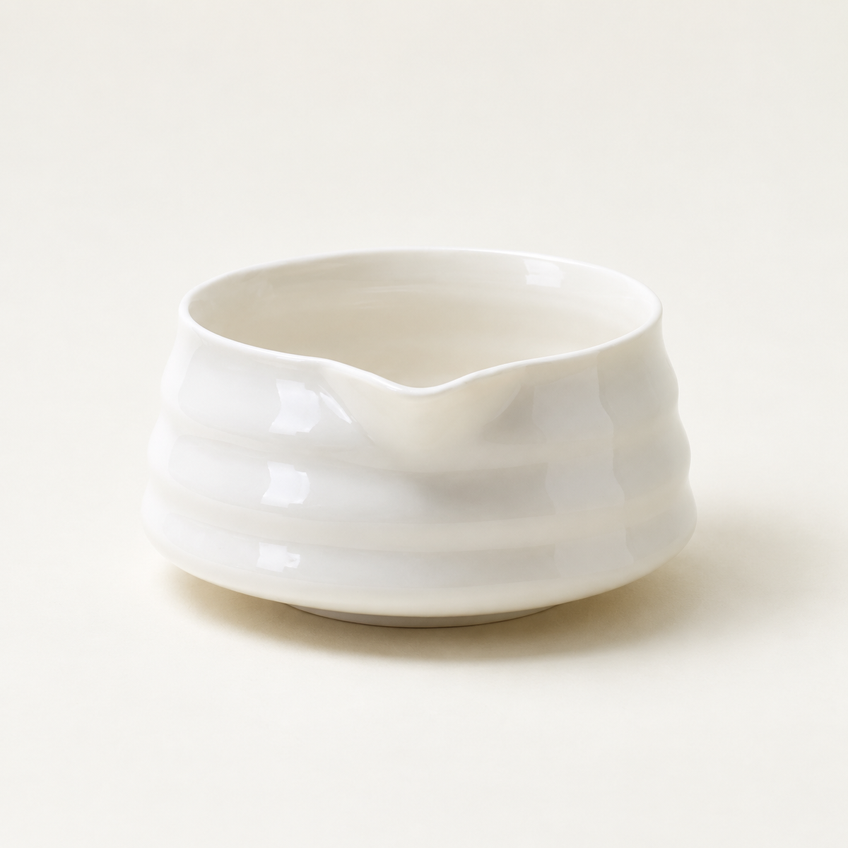 White spouted matcha bowl, another view and included pieces