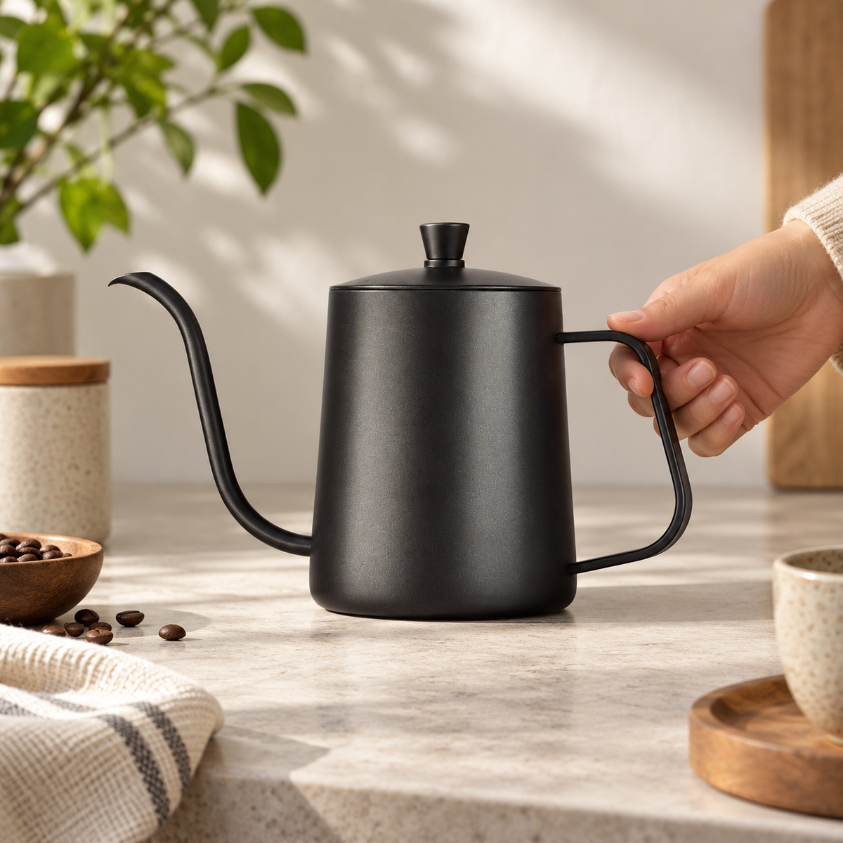 Gooseneck pouring kettle, 600 ml in a home setting