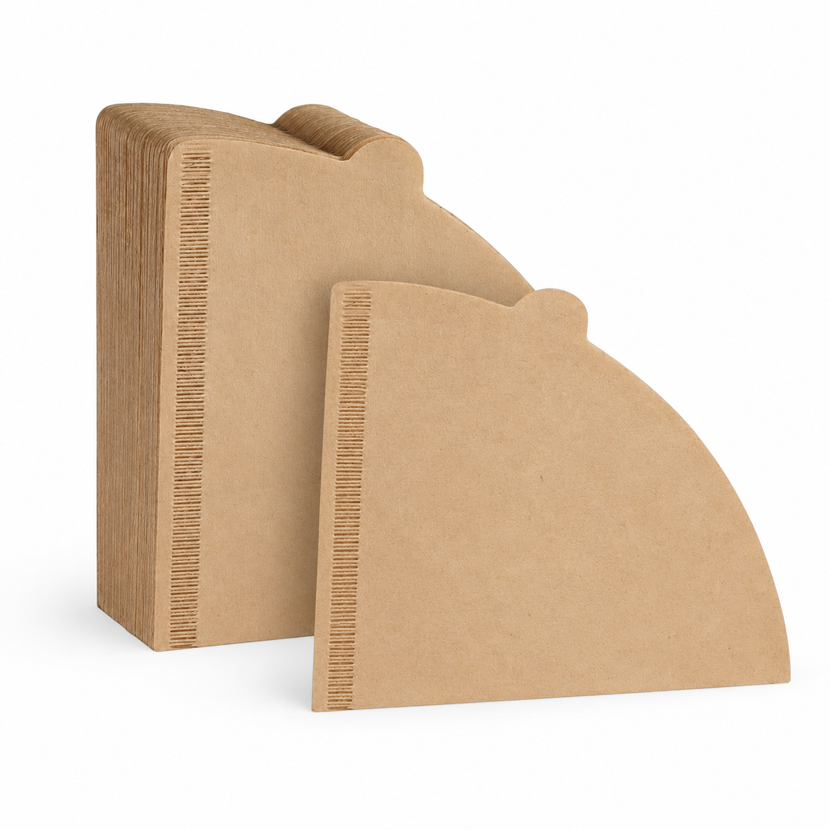 Brown coffee filters, pack of 100 on a white background