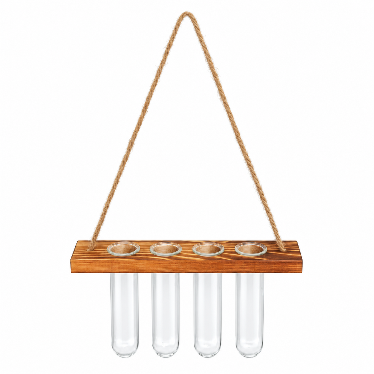 Hanging glass propagation station on a white background