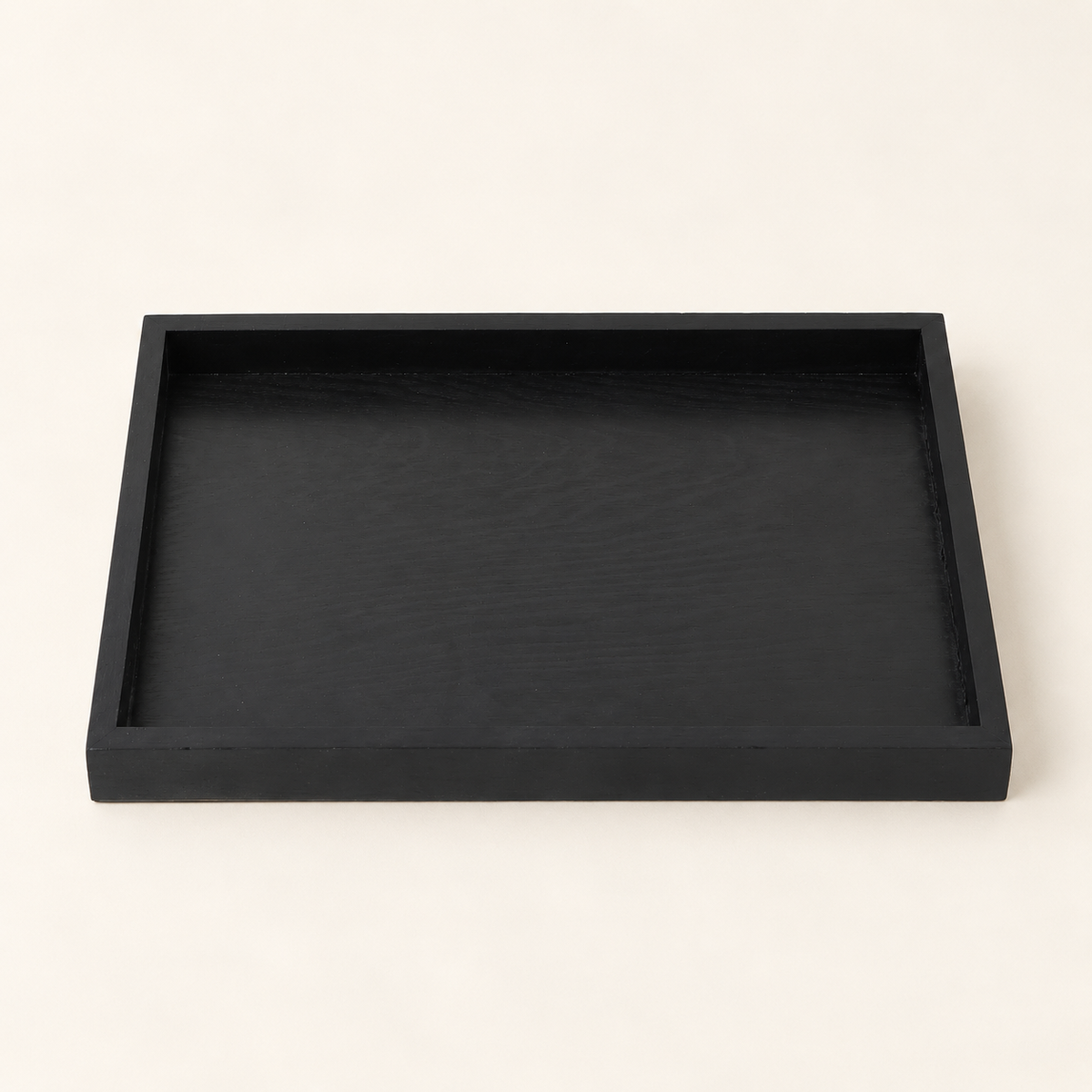 Black wooden serving tray, another view and included pieces